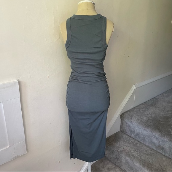 MICHAEL STARS Slate Gray Ruched Rib Knit Jersey Tank Midi Dress EUC Size XS - Picture 7 of 12